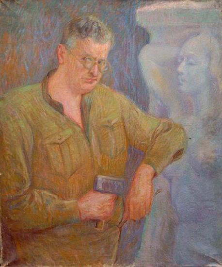 Johannes Martini Der Bildhauer Fritz Behn mit Faustel bei der Arbeit oil painting picture